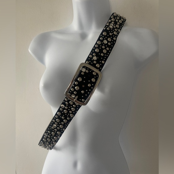 Rhinestone bling studded design leather.belt vintage suede black Western suede - Picture 8 of 8